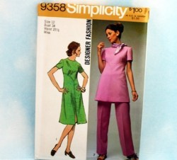 9358  Simplicity 1971 DESIGNER SS DRESS, TUNIC, PANTS PATTERN  14 or 12  or 10 choice